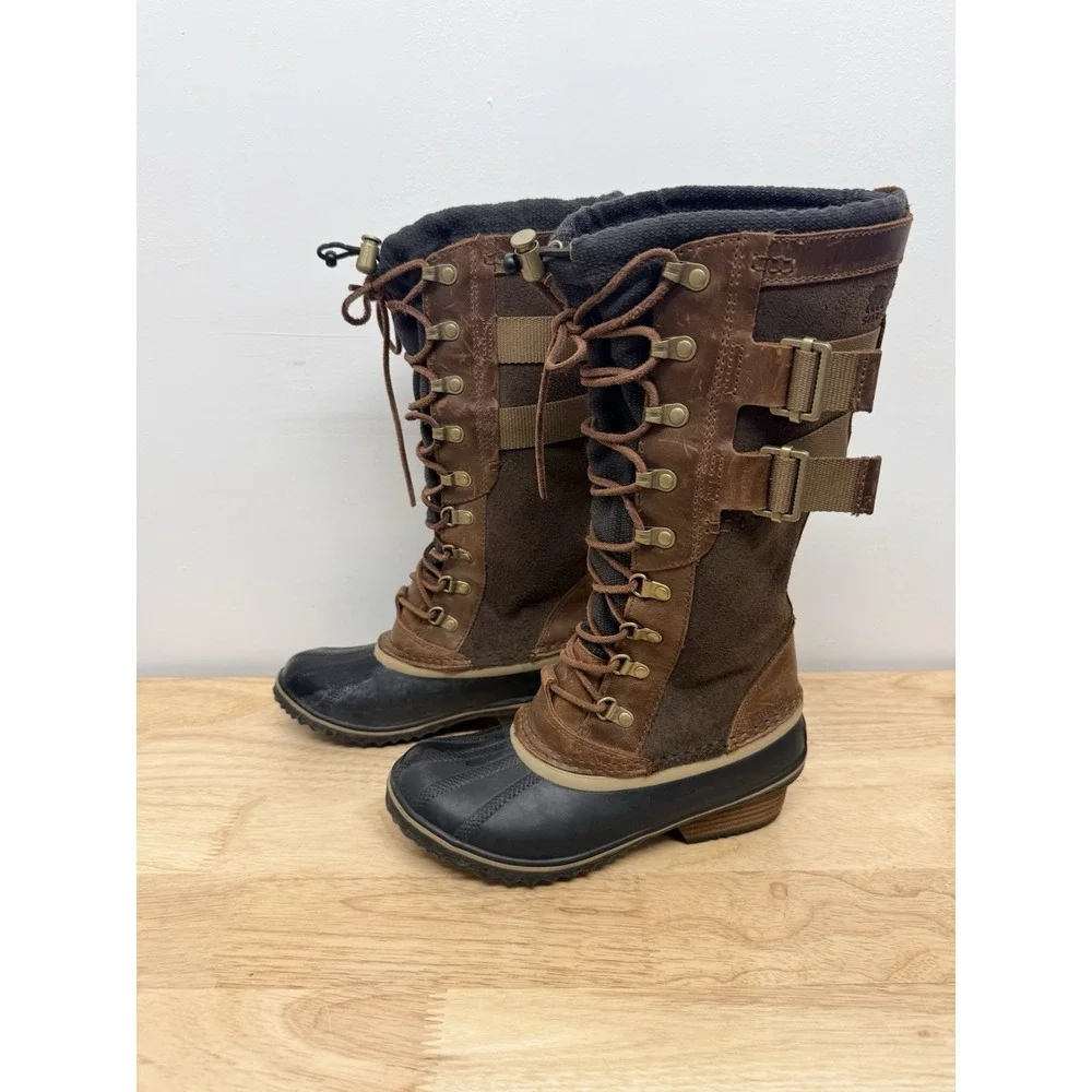 Sorel Conquest Carly Tall Duck Boots Womens‎ 7 Brown Waterproof NL2273 #23